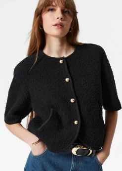 Strukturierte Strickjacke mit kurzen Ärmeln