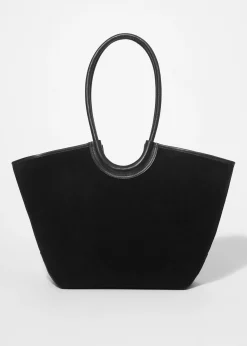 Tragetasche aus Veloursleder mit Lederbesatz
